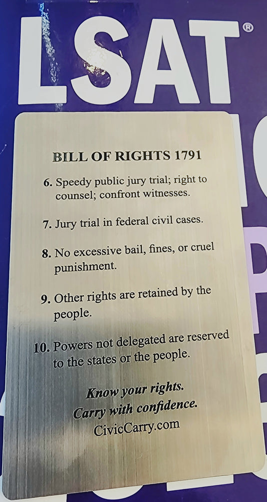 CivicCarry Bill of Rights Card - Brushed Stainless Steel Reference